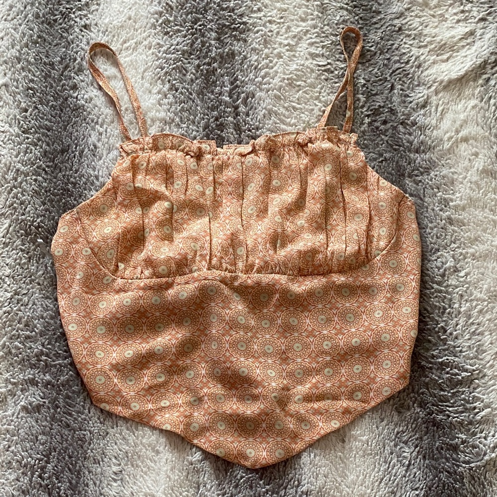4/$30 Peach Printed Satin Cami Top with Scalloped Hem